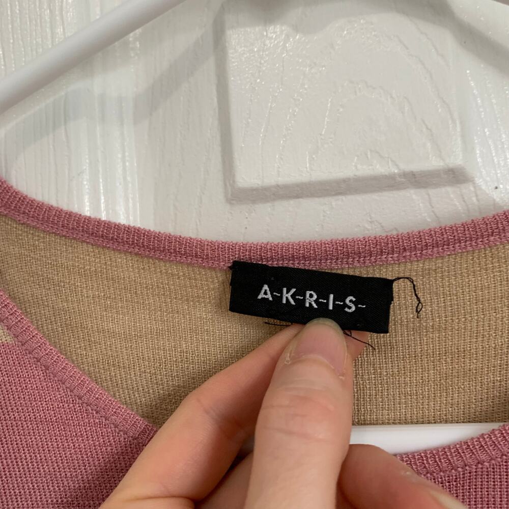 Akris Luxury Cashmere Silk Blend Pink and Tan Striped Short Sleeve Top US 10 - Picture 3 of 9